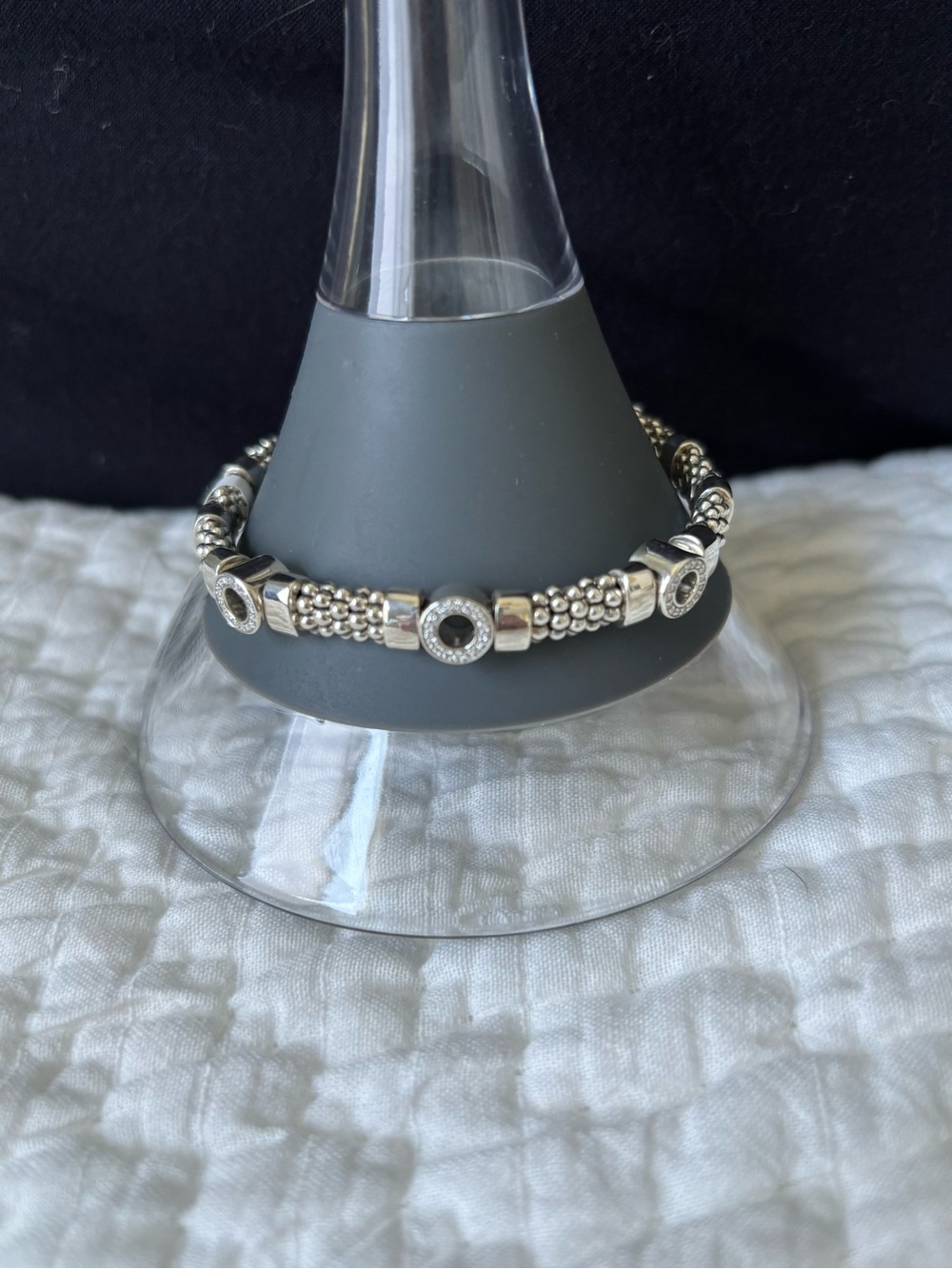 LAGOS 6MM Sterling Silver Caviar Spark Diamond Circles Bead & Polished Bracelet